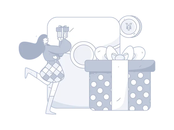 Woman opening gift box  Illustration