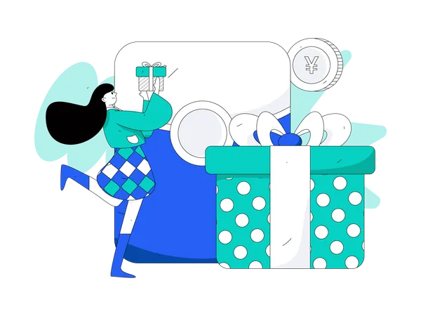 Woman opening gift box  Illustration