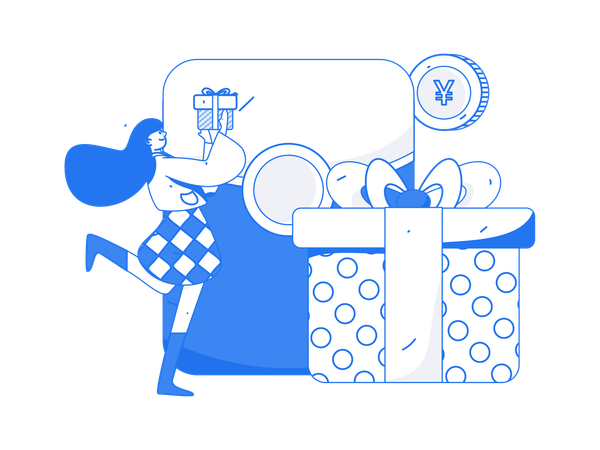 Woman opening gift box  Illustration