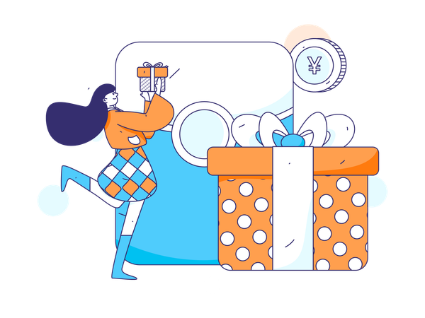 Woman opening gift box  Illustration