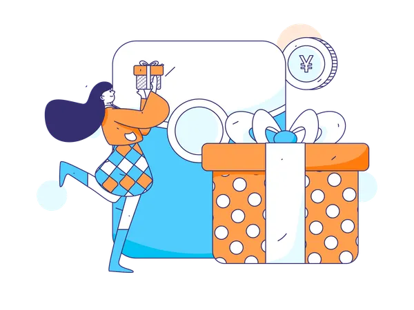 Woman opening gift box  Illustration