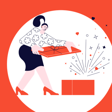 Woman opening gift  Illustration