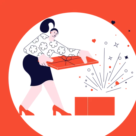 Woman opening gift  Illustration