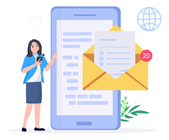 Woman opening marketing email  Illustration