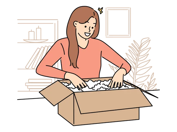 Woman opening package Illustration