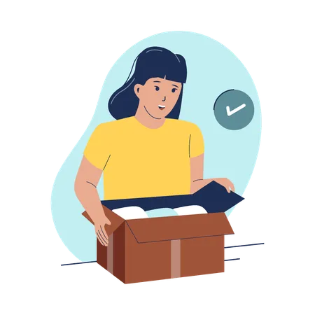 Woman opening package box  Illustration