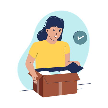 Woman opening package box  Illustration