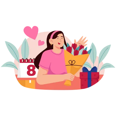 Woman Opening Presents  Illustration