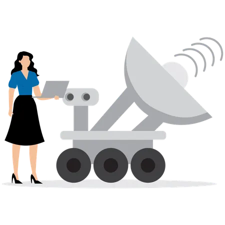 Woman operating Mars Rover Exploration  Illustration