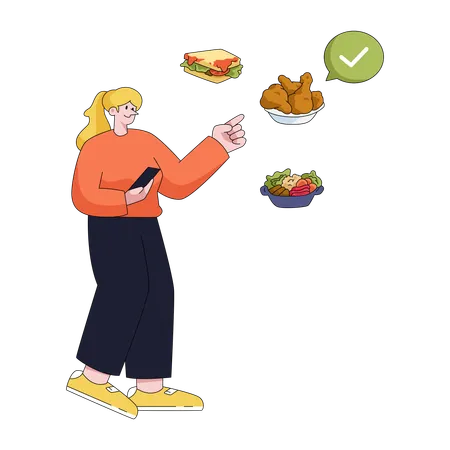 Woman ordered meal with delivery  Illustration