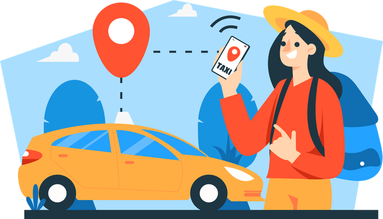 Woman ordering an online taxi  Illustration