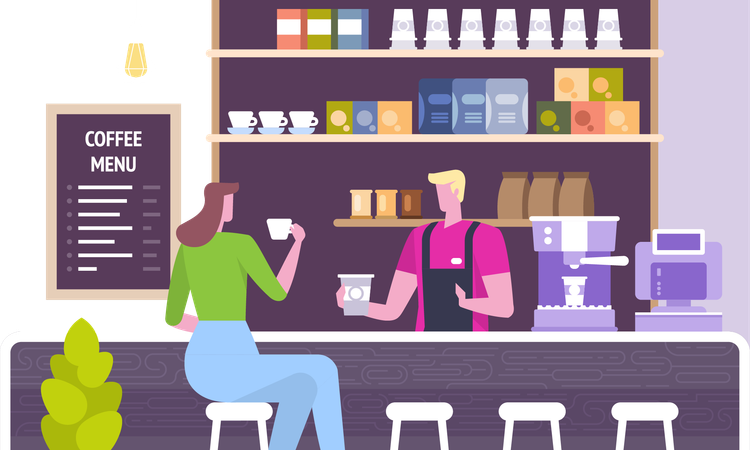 Woman ordering coffee at cafe  Illustration