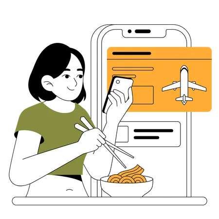 A Woman Ordering Ticket For Flight イラスト