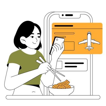 Woman ordering flight ticket online  Illustration