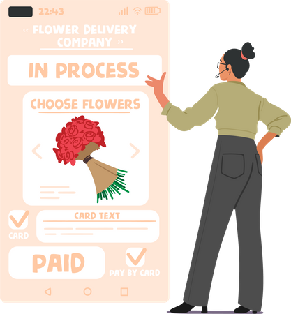 Woman ordering flowers online Illustration