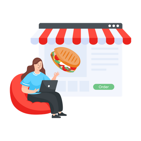 Woman ordering food from online site  Illustration