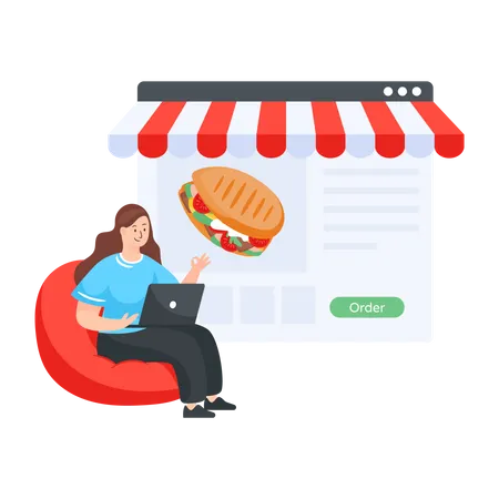 Woman ordering food from online site  Illustration