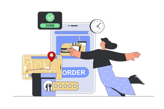 Woman ordering food online  Illustration