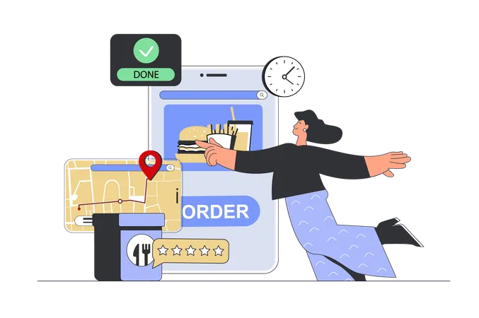 Woman ordering food online  Illustration