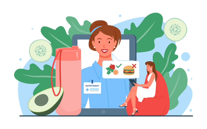 Woman ordering healthy food  Illustration