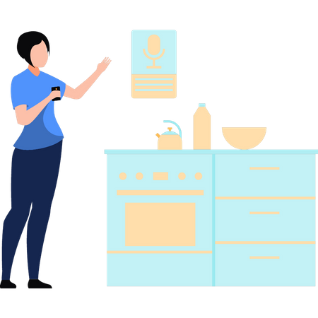 Woman ordering in smart kitchen  Illustration