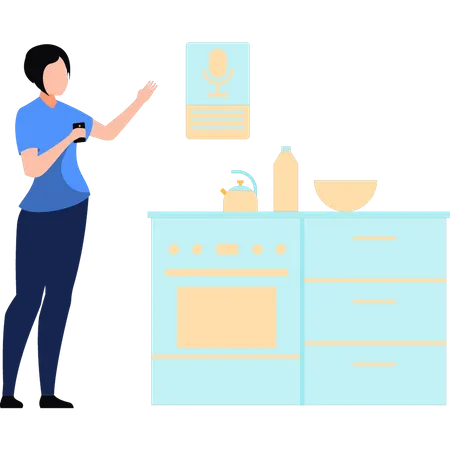 The Girl Is Ordering In The Smart Kitchen Illustration
