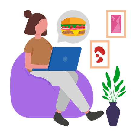 Woman Ordering online Food  Illustration