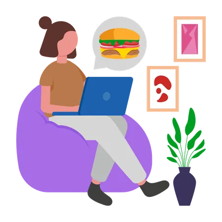 Woman Ordering online Food  Illustration