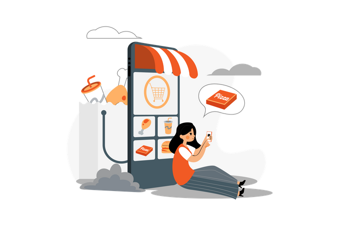 Woman ordering online food  Illustration