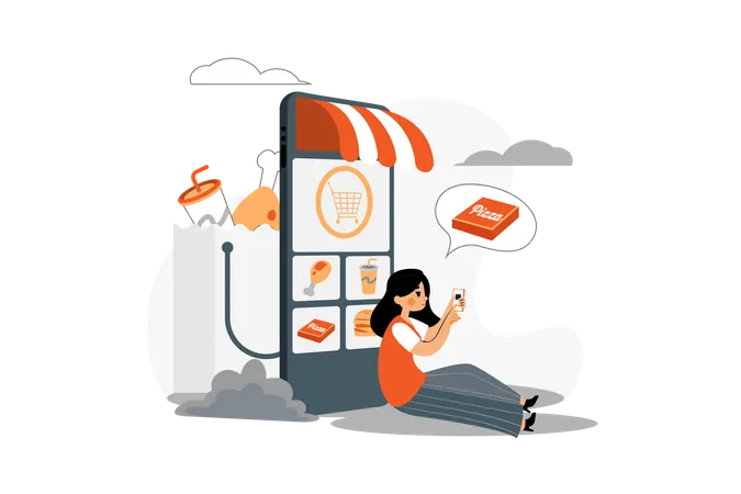 Woman ordering online food  Illustration