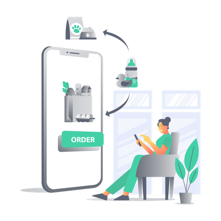 Woman Ordering online Groceries  Illustration