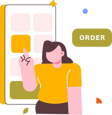 Woman ordering online using ecommerce app  Illustration
