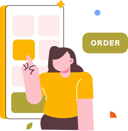 Woman ordering online using ecommerce app  Illustration