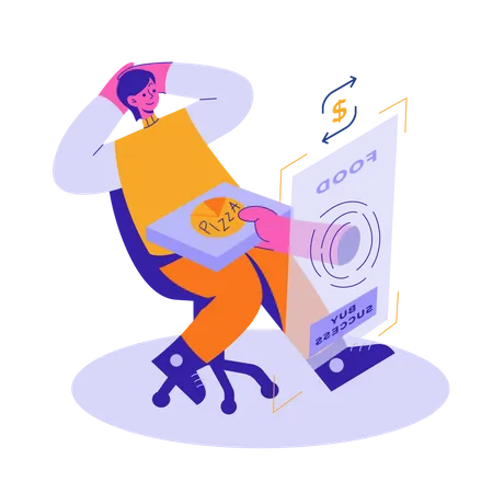 Woman ordering pizza online Illustration