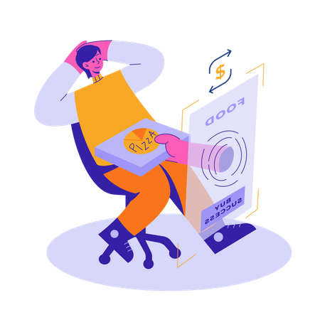 Woman ordering pizza online  Illustration