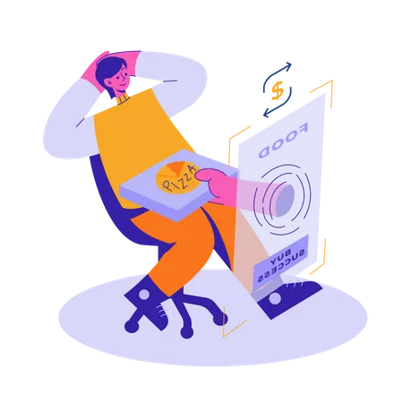 Woman ordering pizza online  Illustration