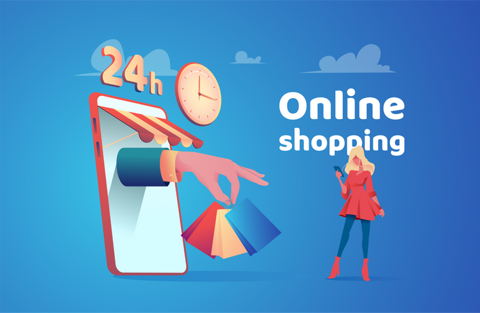 Woman ordering product from online shopping website  Illustration