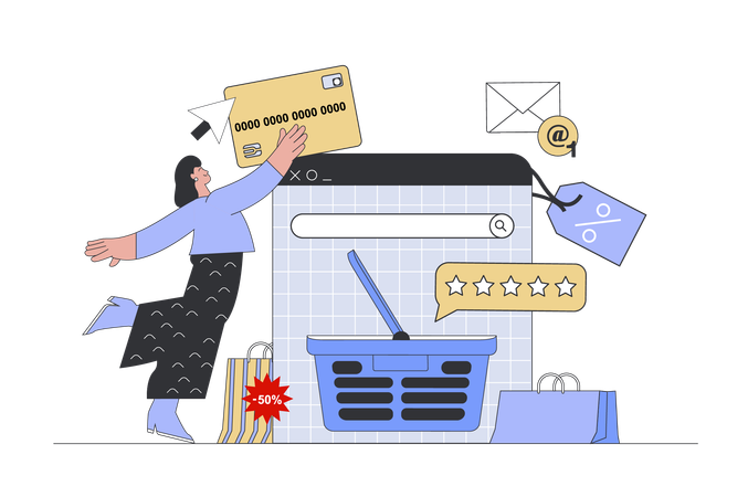 Woman ordering products online  Illustration