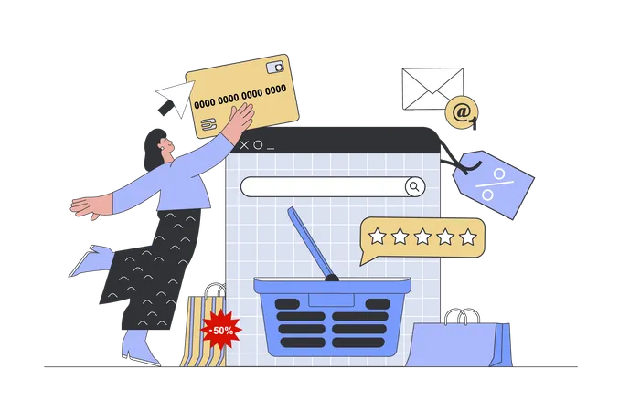 Woman ordering products online  Illustration