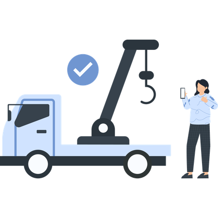 Woman ordering tow truck  Illustration