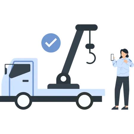 Woman ordering tow truck  Illustration