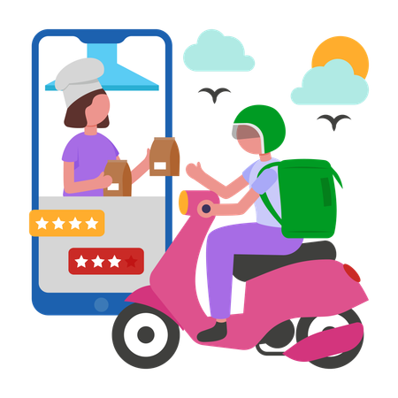 Woman orders food from Cloud Kitchen  Illustration