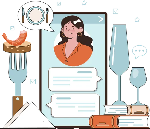 Woman orders online food  Illustration