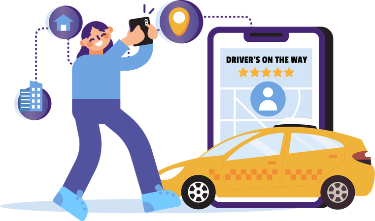 Woman orders taxi online  일러스트레이션