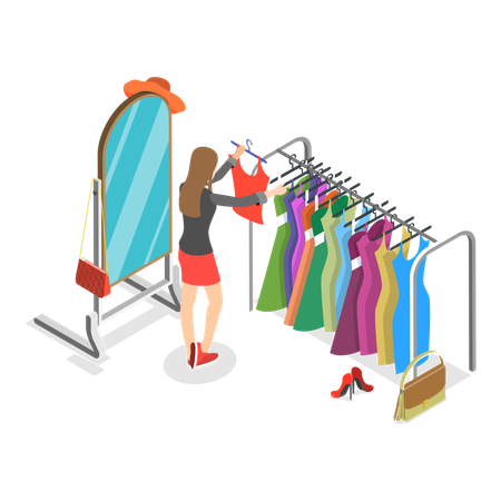 Woman organizing clothes in wardrobe  일러스트레이션