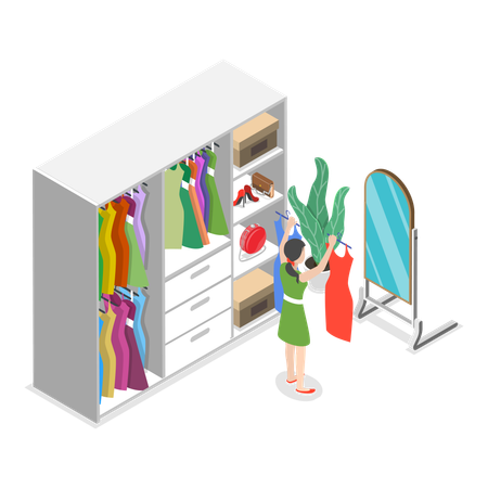 Woman organizing clothes in wardrobe  Illustration