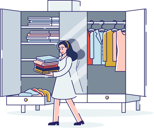 Woman organizing wardrobe Illustration