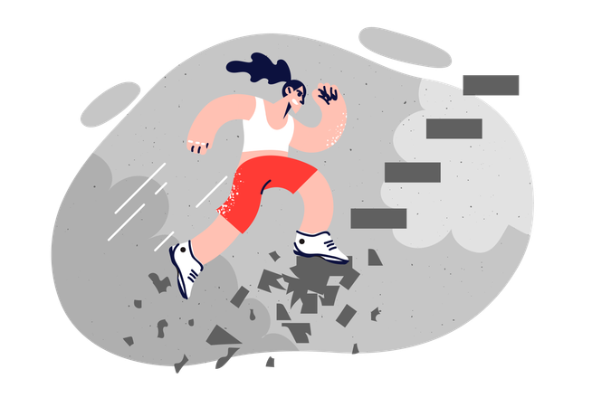 Woman overcomes difficult obstacle  Illustration
