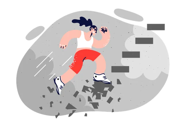 Woman overcomes difficult obstacle  Illustration