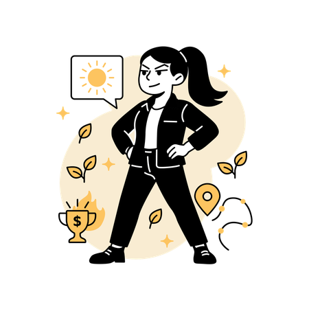 Woman Overseeing  Solar Farm Development  Illustration